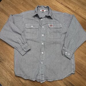 Ben Davis Heavyweight Cotton Hickory Striped Button Up LARGE Work Shirt Shacket